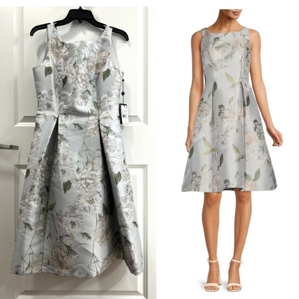 Adrianna Papell Metallic Floral Print Jacquard Fit and Flare Dress, Size 6, NWTs